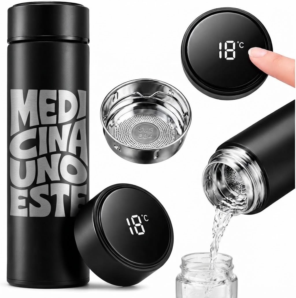 Garrafa Térmica 500mL c/ cursor digital na tampa - Preta